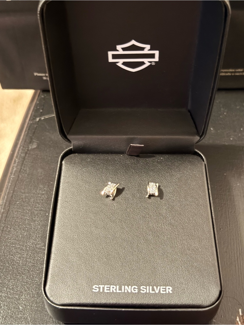 Harley-Davidson Sterling Silver earrings with Clear Stones - Silver
